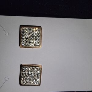 Gold and White Crystal Pavé Square Earrings